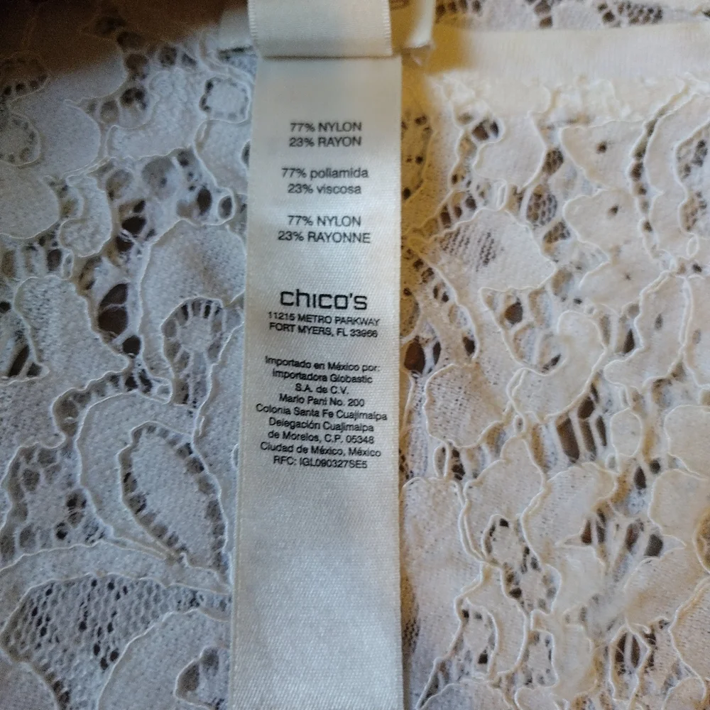 Chicos Tank Top Womens 1 Medium M White Sleeveless Shirt Stretch Blouse Lace - Picture 7 of 8